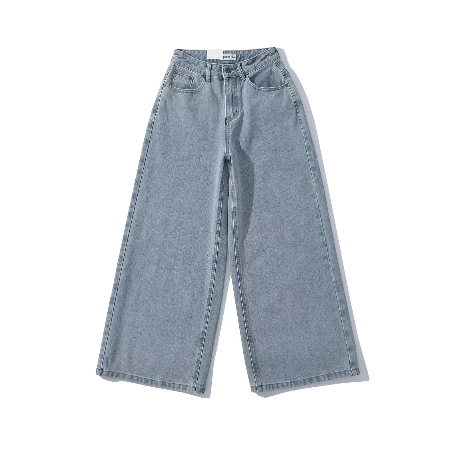 الأمريكية الرجعية منخفضة الخصر اللون الأصلي واسعة الساق الجينز المرأة فضفاضة التخسيس ثنى مستقيم عارضة السراويل الطويلة العصرية #5