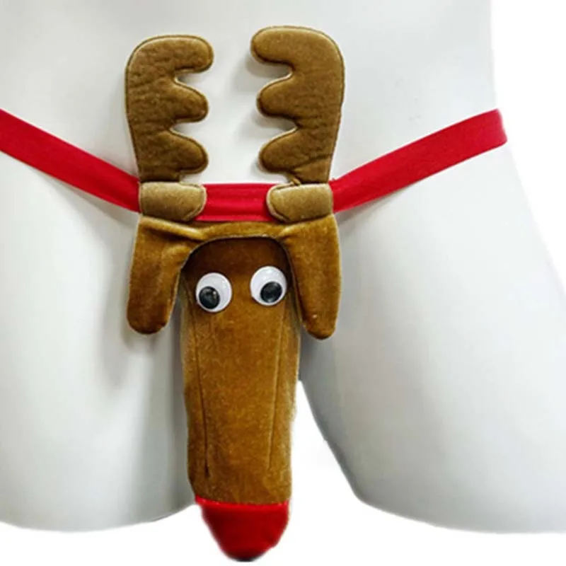 

Mens Funny Sexy Christmas Gifts Deer Shape Very Fine Thread Thongs Man Tanga Reindeer Bulge Pouch Thong G-String T Back