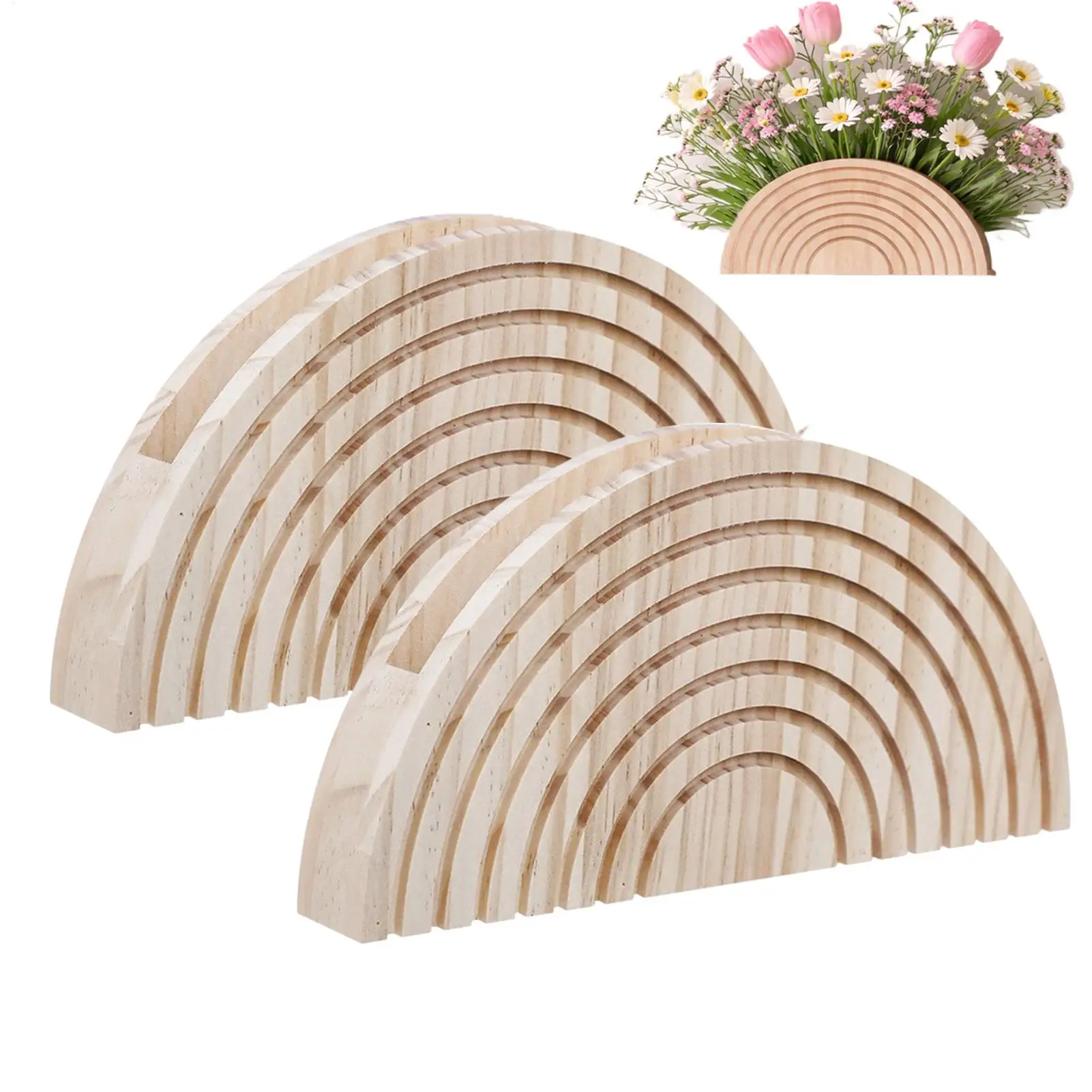 

2 Pieces Bohemian Semi Circle Vase Wall Mounted Curved Wood Vase Planter Decoration For Artificial Plants Pampas Grass Faux