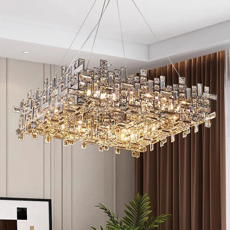 

Home Silver Crystal Square/Rectangle Luxury Chandelier for Dining Room, Living Room, Bedroom Ceiling lustre LED Lighting.