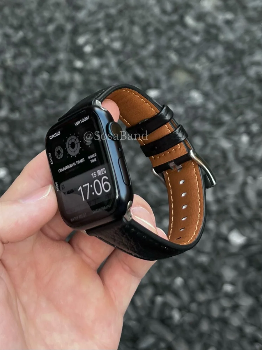 SosaBand Simple full leather lychee plain weave for Apple watch strap S10AppleWatch789iwatch