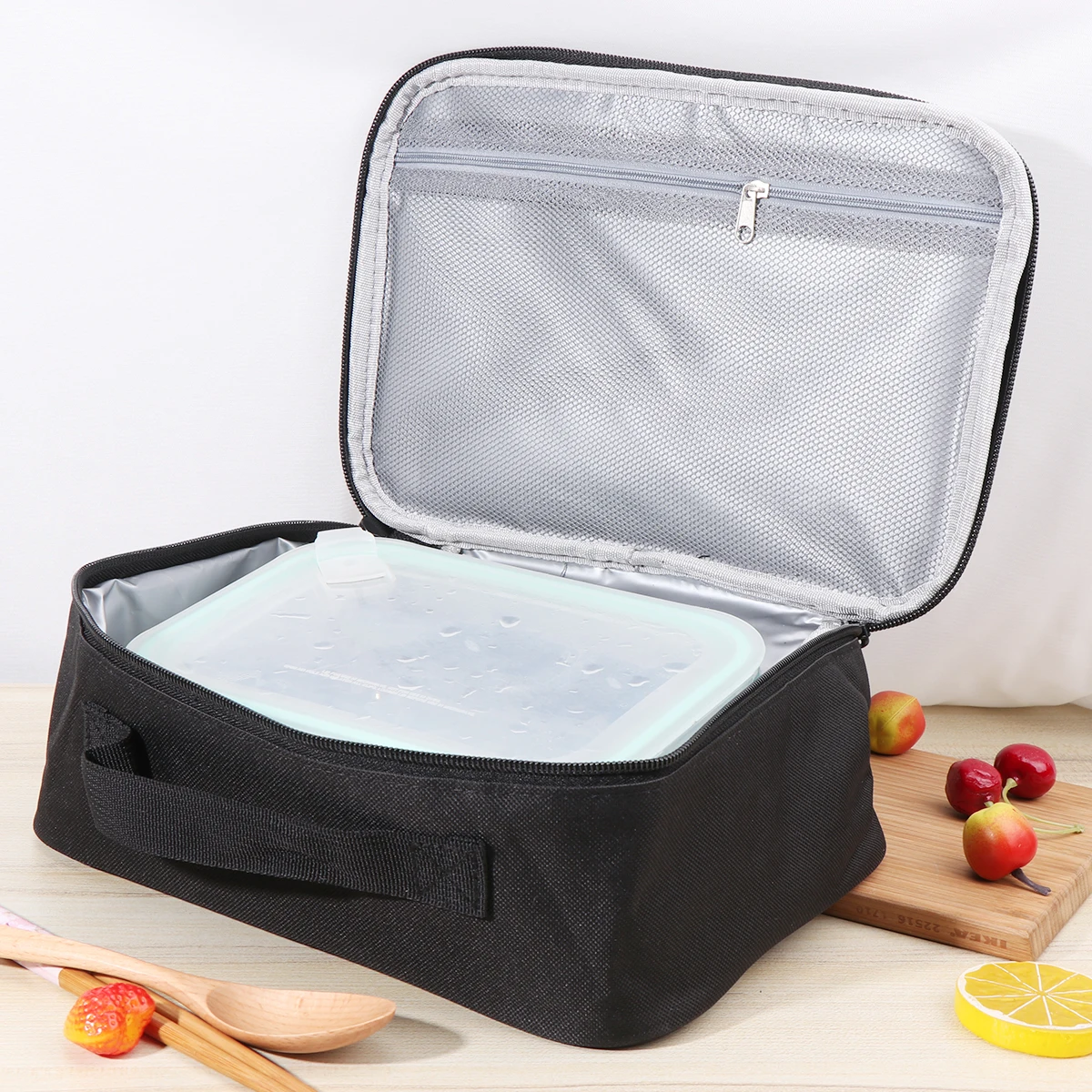 

Square Oxford Fabric Lunch Bag Insulated Bento Tote Portable Thermal Bag for School Picnic Outdoor Work (Black)