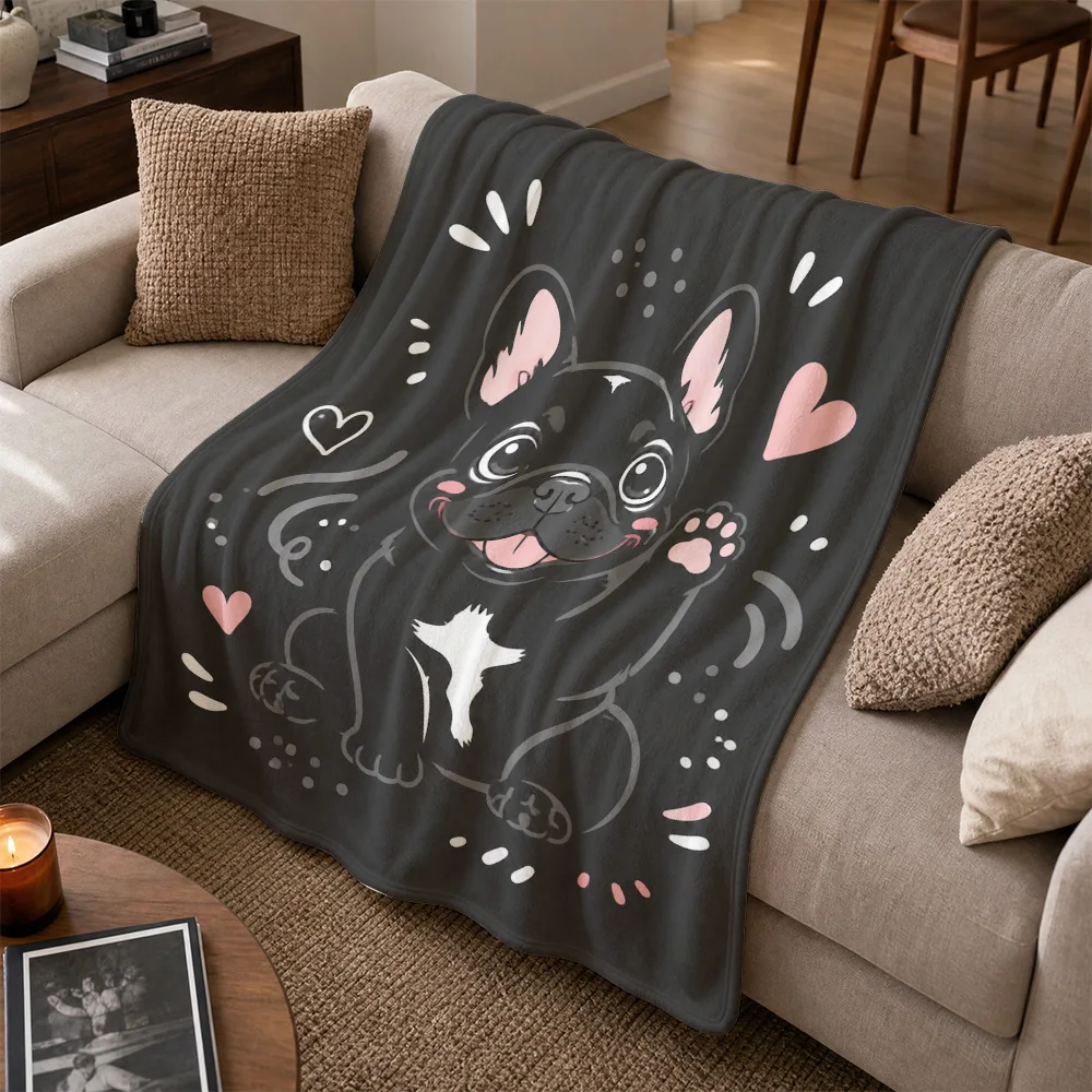 Cute French Bulldog Dog Print Throw Blanket Plush Fleece Couch Throw Lap Blanket for Sofa Home Decor Pet Lover Gift