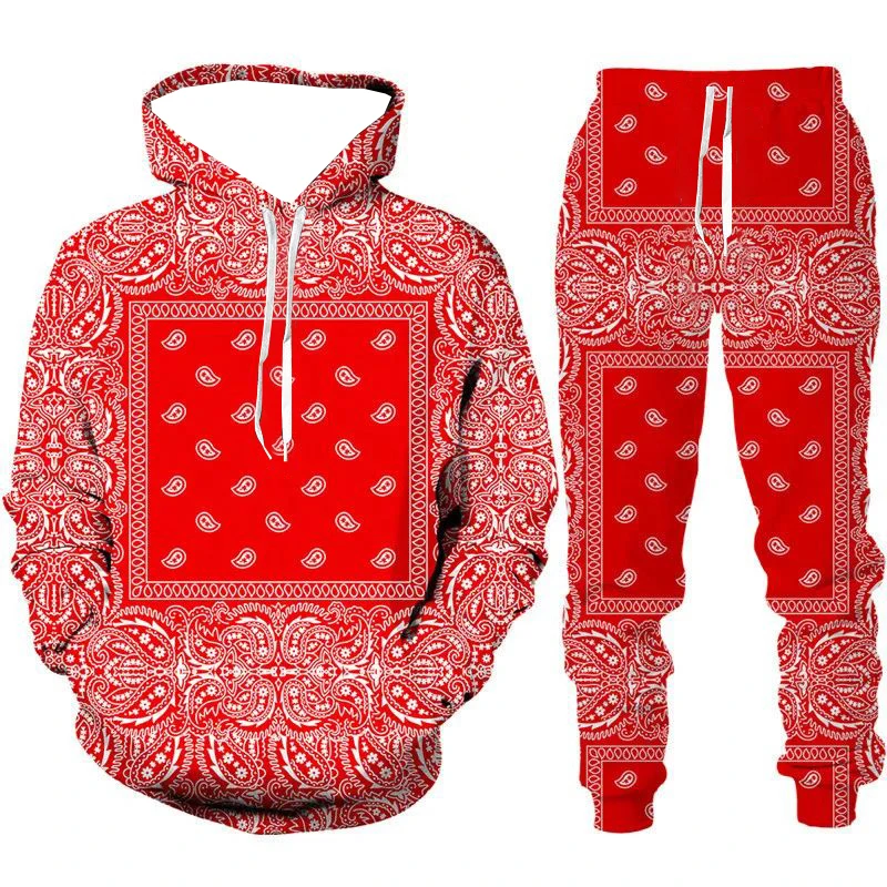 Colorful Paisley Graphic Men Tracksuit Set Cashew Floral Print HoodiePantsSuit Hip Hop Couple Streetwear Jogging Clothes