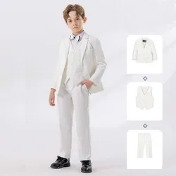 Children White Baptism Piano Party Dress Kids Jacket Vest Pants Bowtie 4PCS Ceremony Photograph Suit Boys Performance Costume