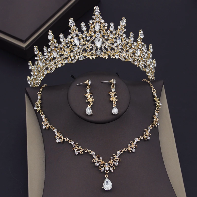 Luxury Gorgeous Crystal Bridal Jewelry Sets Tiaras Crown Earrings Choker Necklace for Women Wedding Dress Bride Jewelry Set