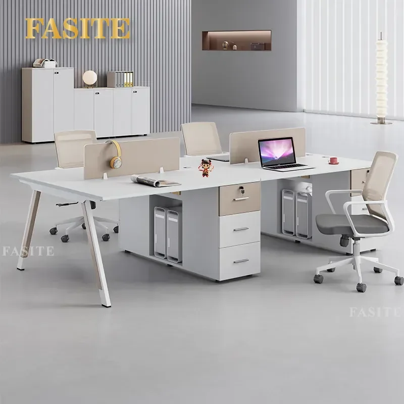 For 2 4 6 Person Office Desk and Chair Combination Simple Modern Staff Workstation Computer Table with Card Seat Office