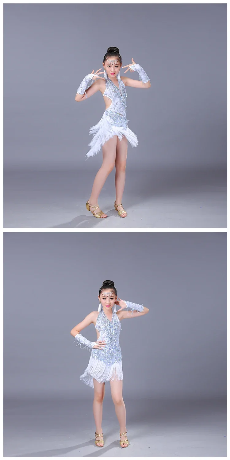 Robe à franges latine Sexy salle de bal robe de danse Salsa latine vêtements Costume de danse Samba enfants enfant robe de danse latine pour les filles