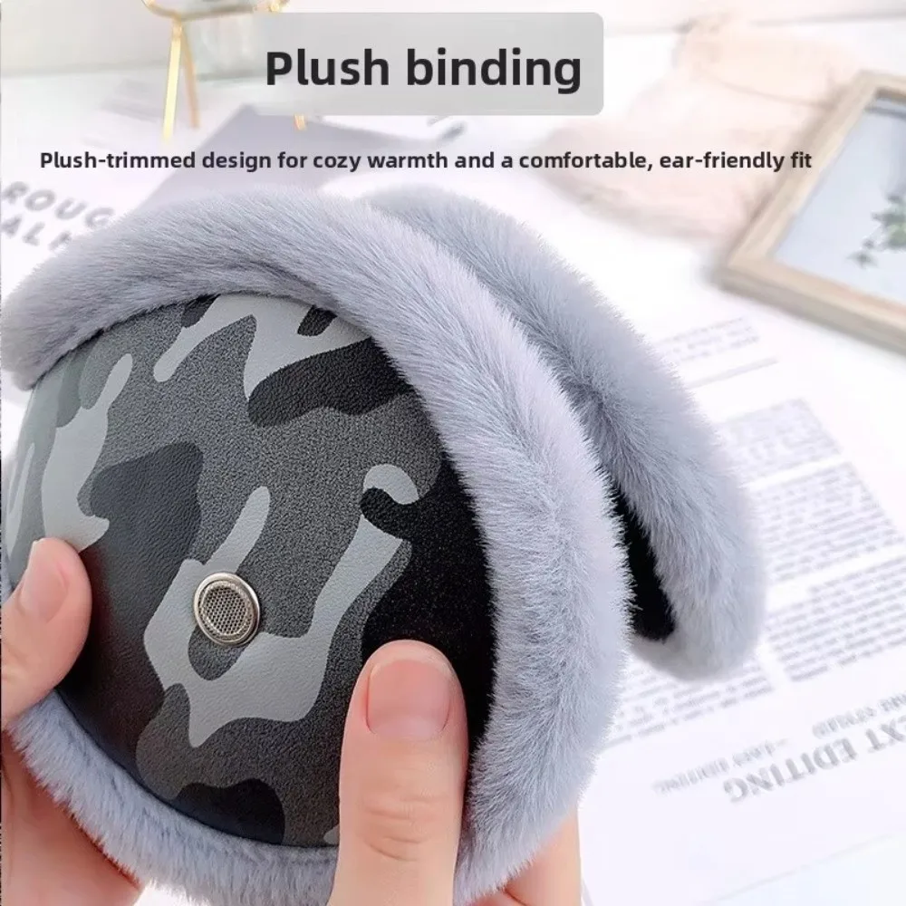 New PU Leather Winter Earmuffs Pattern Foldable Earmuffs Windproof Loudspeaker Hole Ear Warmers Cycling and Skiing
