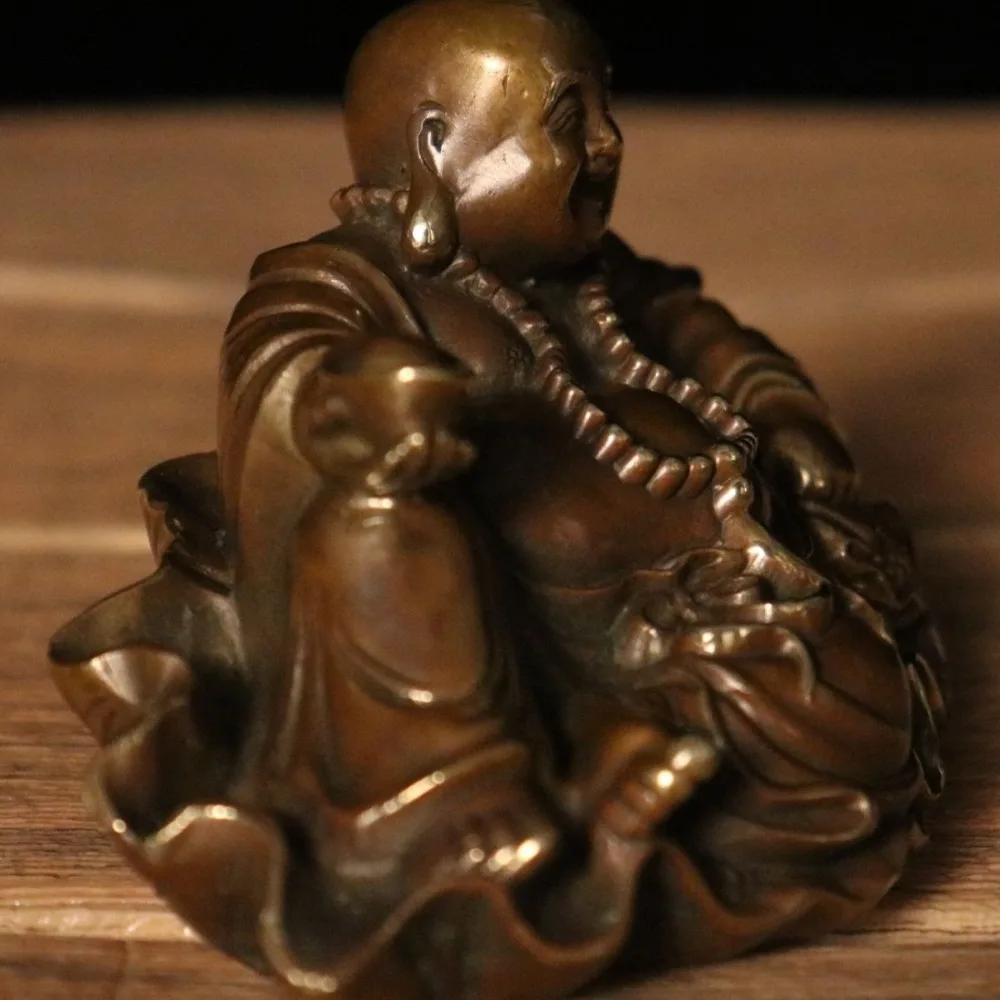 Seated Lotus Flower Maitreya Buddha Statue (Laughing Buddha, Potbellied Buddha) for Home or Store Worship