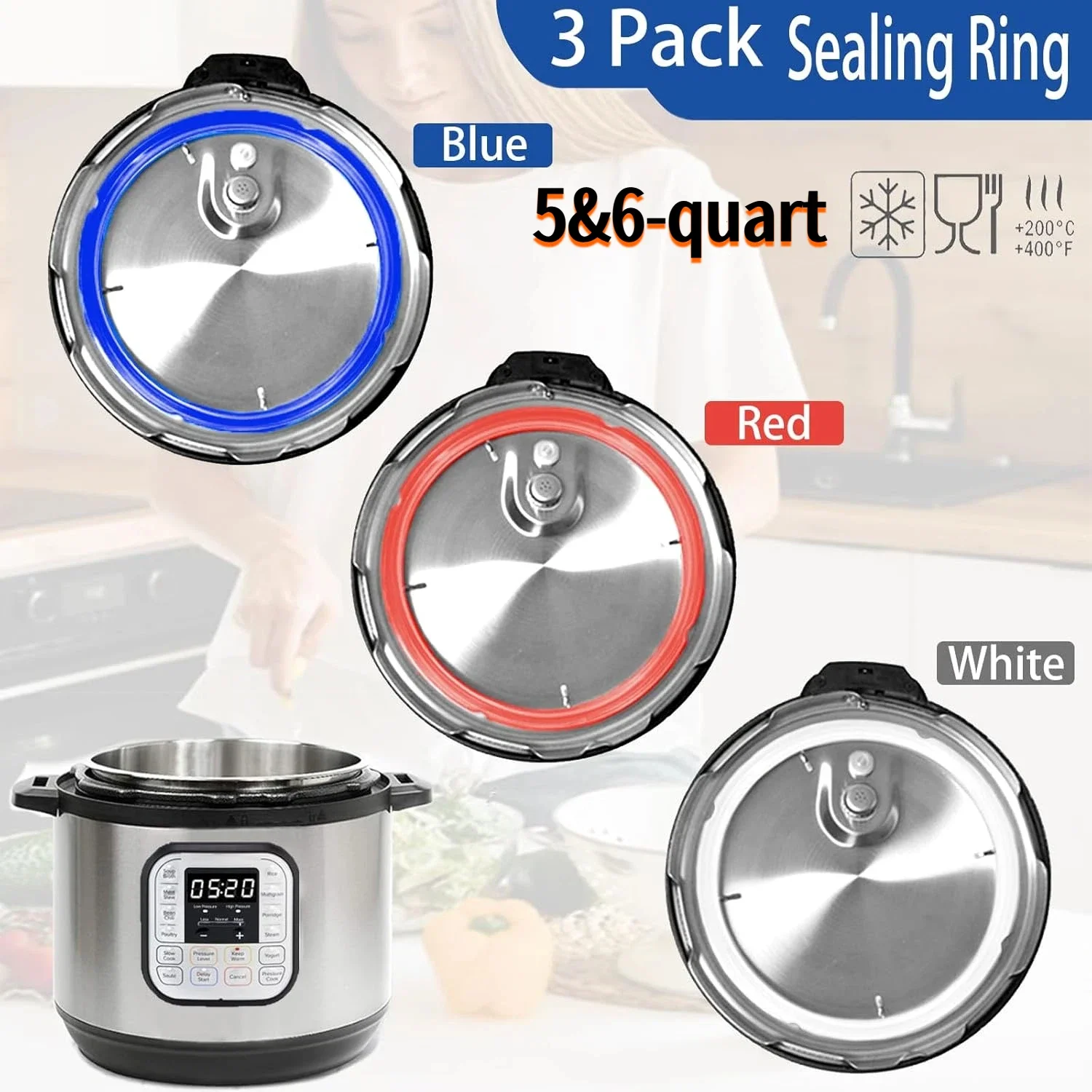 

3-piece set of 5/6-quart instant pot sealing ring for pressure cooker sealing replacement, Instapot silicone gasket