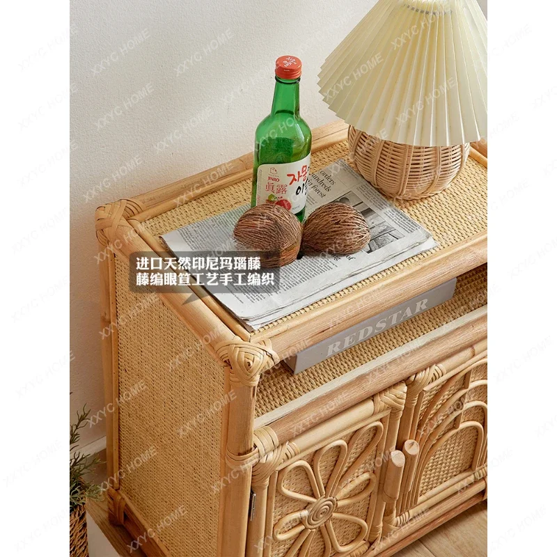 الروطان خزانة صغيرة ريال الروطان المنسوجة غرفة المعيشة خزانة جانبية الرجعية تخزين رف الكتب تخزين النمط الفني الكوري #4