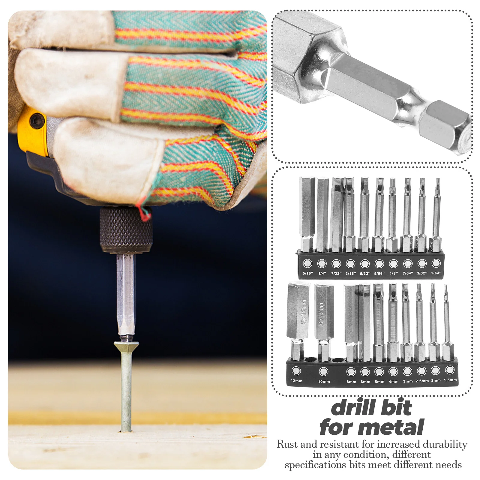 

1Set Hexagonal Drill Bit Set Assortment Multipurpose Long Hardened Metal Drill Bits for Furniture Installation Car Repair DIY