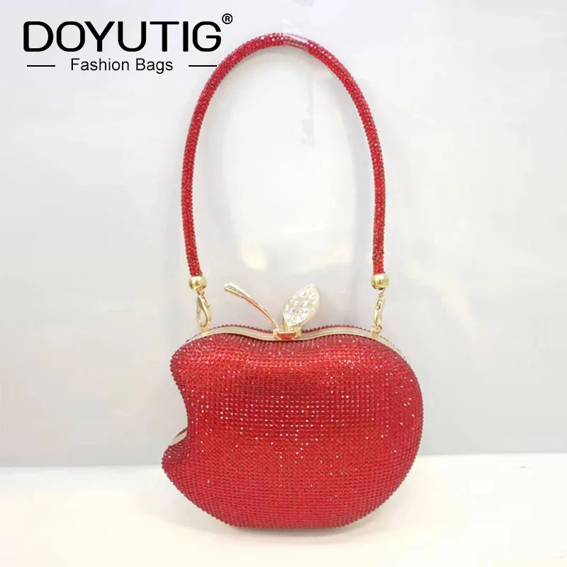 DOYUTIG Brand Women's Beauty Apple Shape Evening Bags For Party Lady Vintage Red Mini Wedding Clutches Fashion ShinyTotes F800