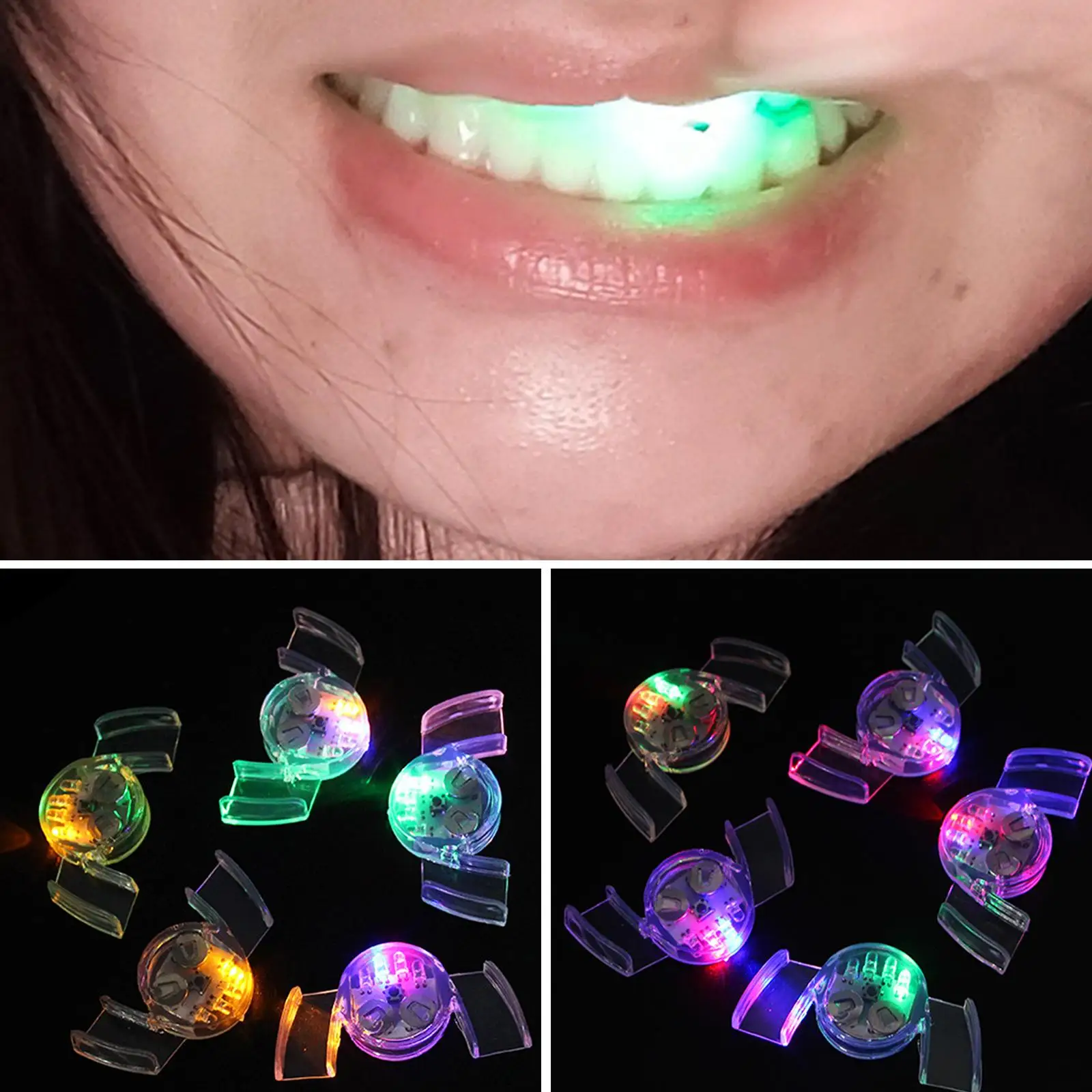 2023 Creative Flashing LED Light Up Mouth Braces Piece Glow Teeth Halloween Party Rave Glow Party Supplies Toy Decompression