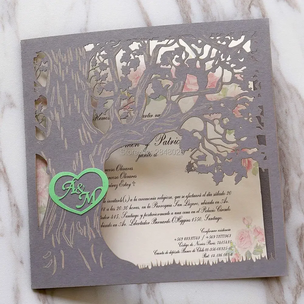 

50pcs custom Love Story Tree Wedding Invitation, Laser cut Elegant invitation cards / Modern Wedding cards
