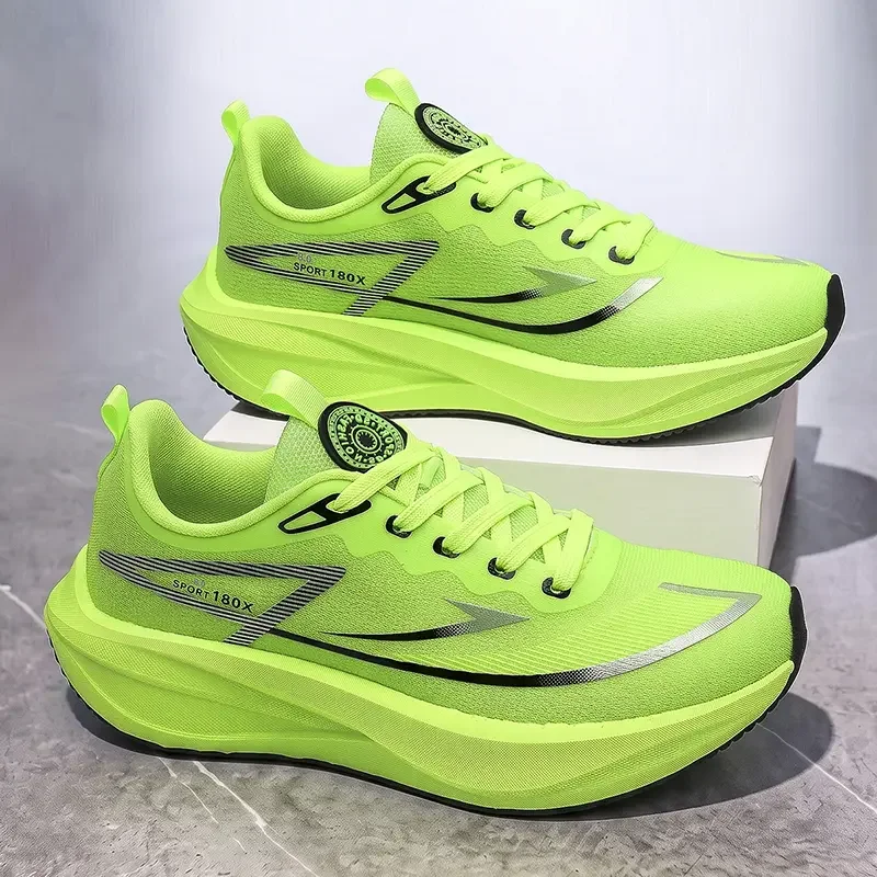 Men's Running Shoes Carbon Plate Marathon Racing Sneakers Thick Sole Shock Absorption Breathable Mesh Sports Shoes Unisex