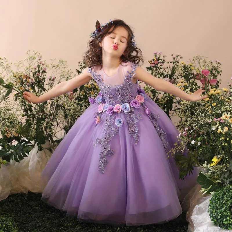 Summer Girl Charm Lilac Dress Princess Wind Puffy Skirt Elegant Exotic Violin Piano Party Performance Birthday Gift