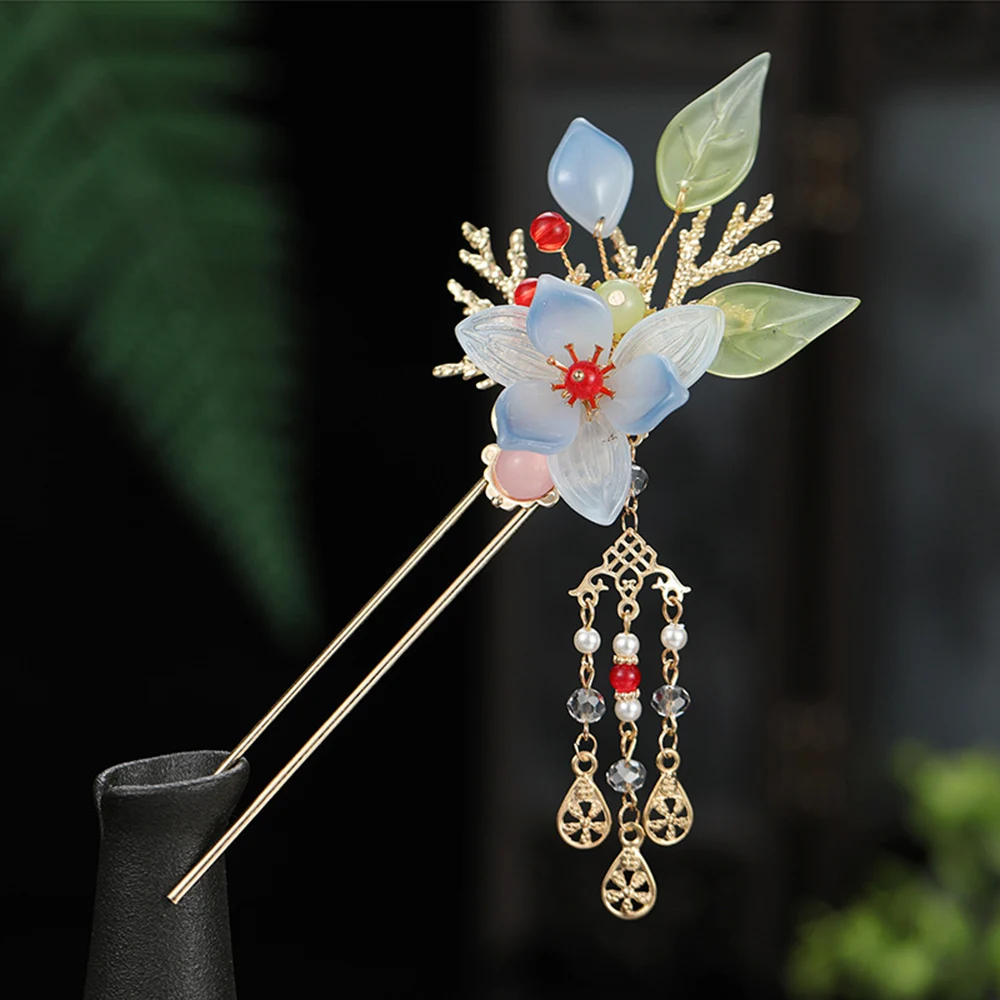 Elegante forcina per capelli fiore rosa a forma di U bastoncini per capelli floreali forchette perle catena nappa fermagli per capelli donna ragazza passo agitare gioielli per capelli