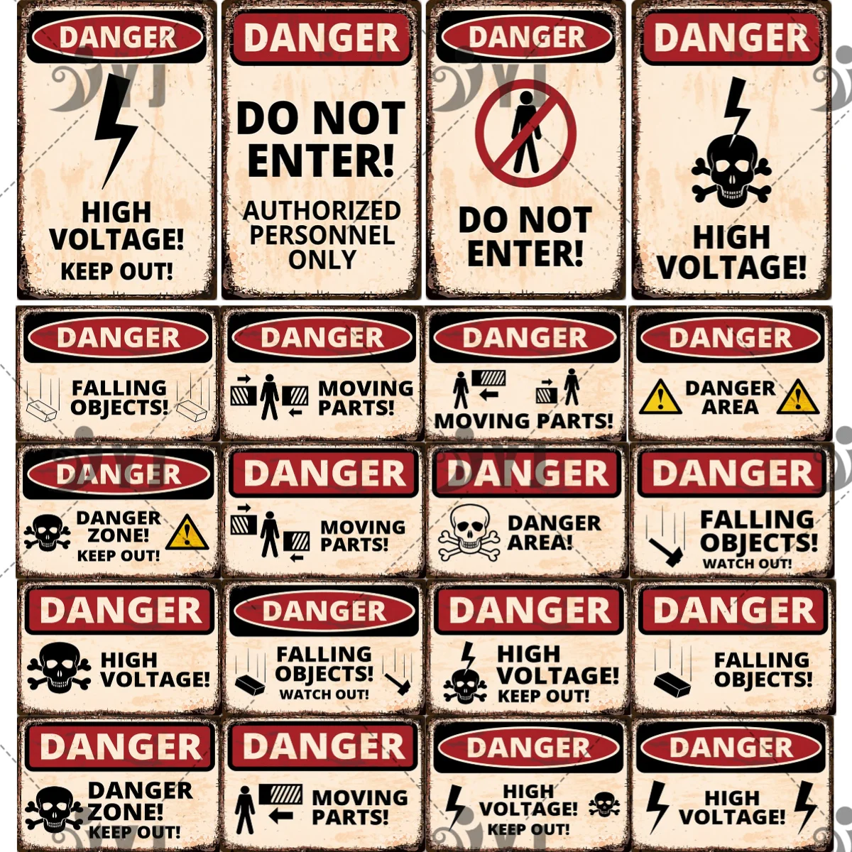 Danger Stay Away from Retro Iron Poster Retro Metal Sign Wall Decoration High Voltage Falling Object Caution Warning Sign