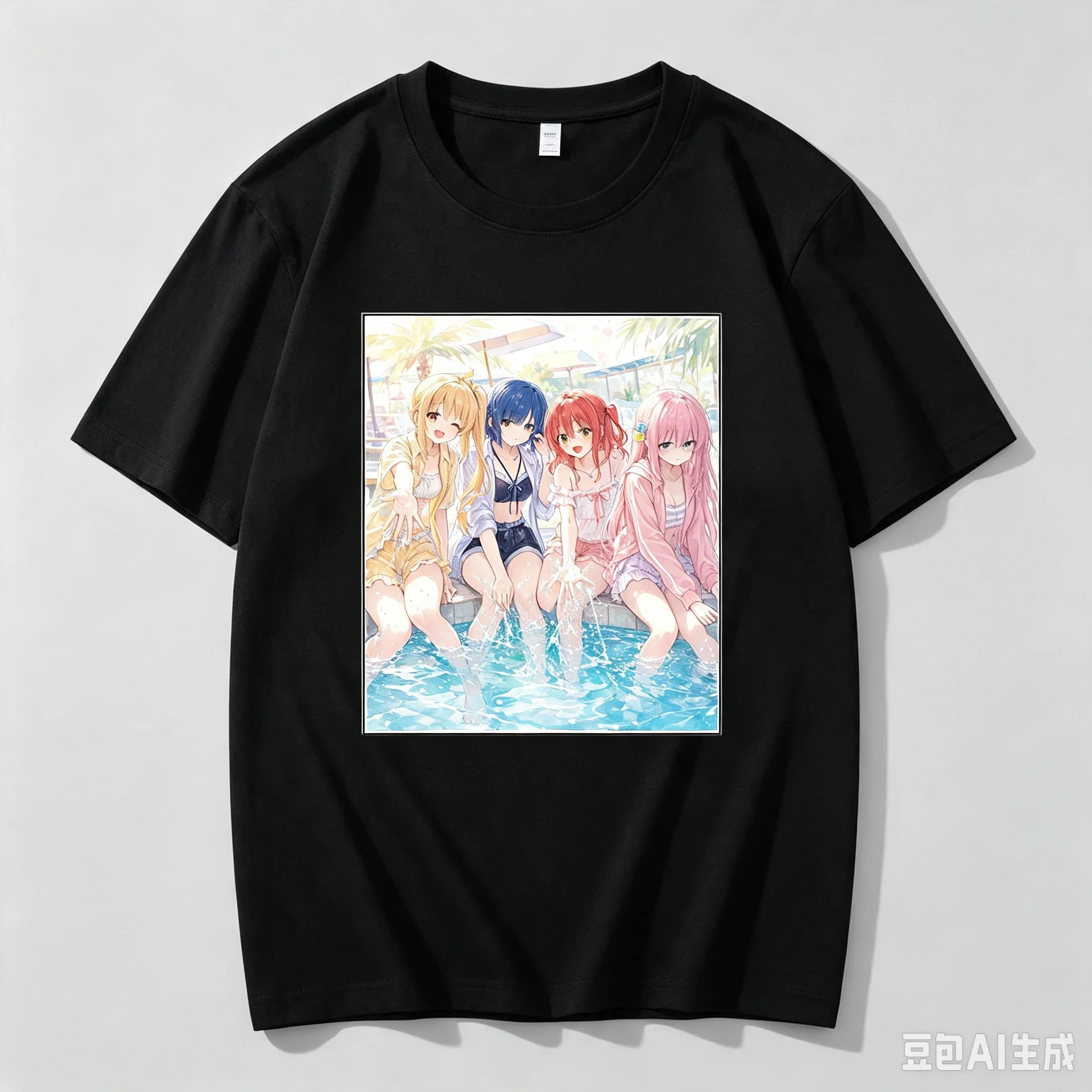 Unisex Casual Crew Neck Hitori Gotoh, Nijika Ijichi, Ryo Yamada and Ikuyo Kita Summer Pool Bocchi the Rock! T-Shirt