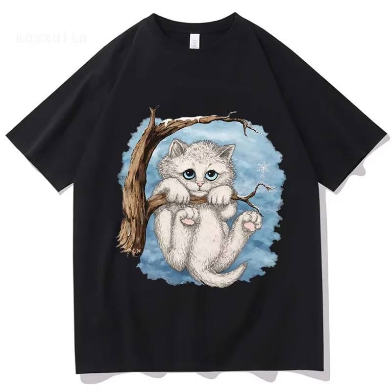 Opalite Kitten in Tree T-Shirts 90s Nostalgia Playful Cat Printed T Shirt Gift Idea Clothes Unisex TS Opalite Music Cotton Tees
