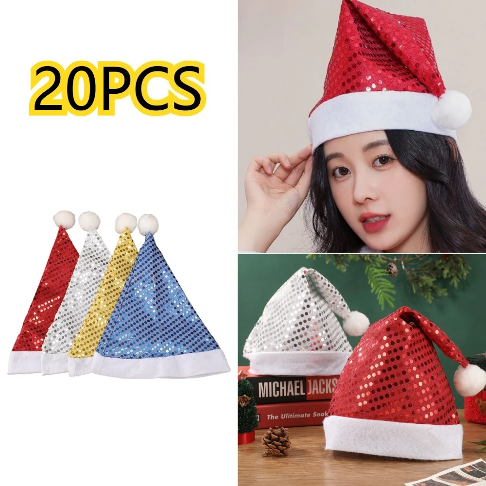 

20 шт., шляпа Санта-Клауса для взрослых, праздничное платье, головной убор с блестками, рождественская, новогодняя вечеринка, декоративная шляпа, подарок