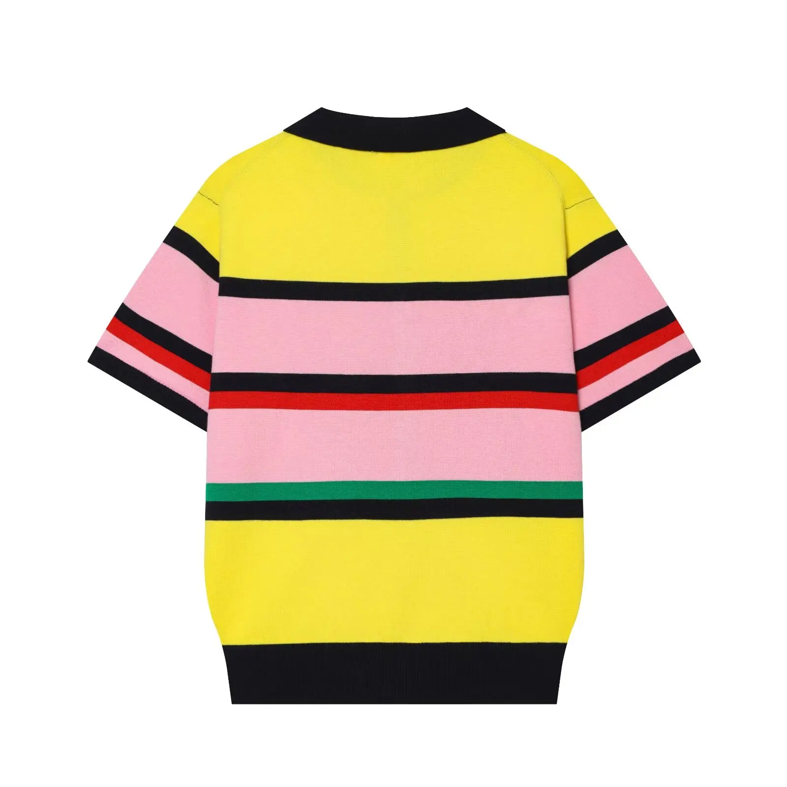 BSAY Summer Vintage Contrast Multicolor Stripe Polo Knit Shirt Ladies Lapel Short Sleeve Button Front Slim Casual Knitted Blouse