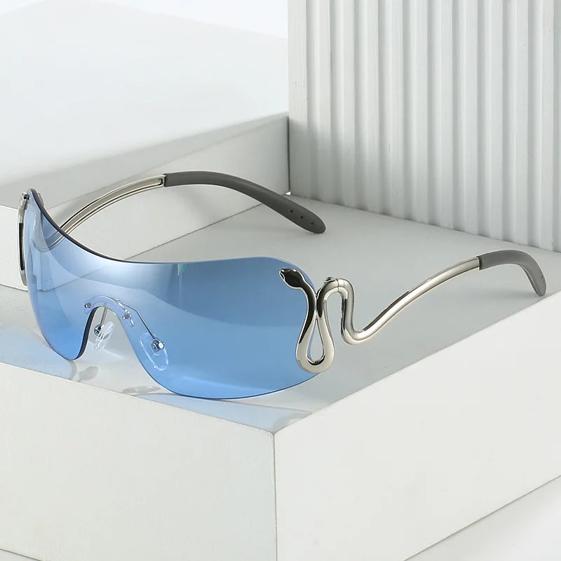 Personalidad unida Animal Viper Gafas de sol Y2k Forma convexa Gafas de sol de metal Gafas de sol para automóvil 81045