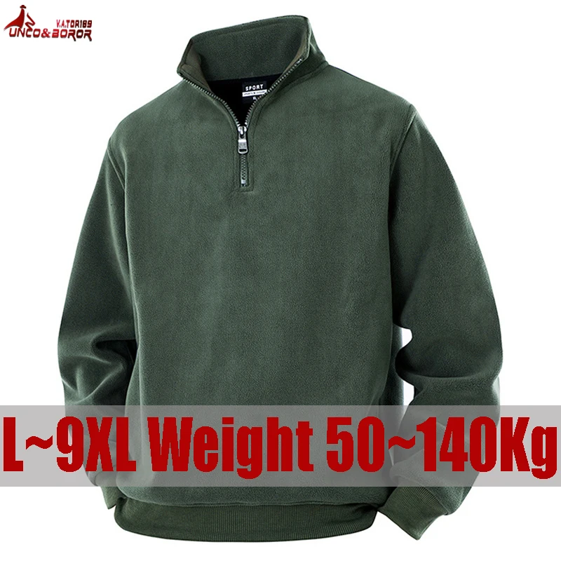 Plus Size 8XL 9XL Autumn Winter Tactical Hiking Fleece Jacket Men Casual Half-zip Sweatshirt Coats Male Hunting Bomber Jackets