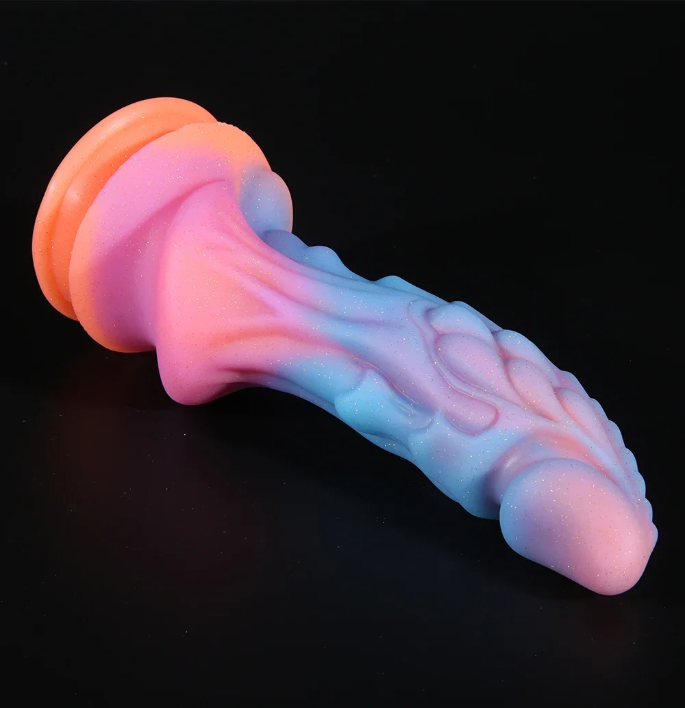 Dildo luminoso brilhante para adulto, Pênis animal macio, enorme vibrador monstro dragão, plug anal anal anal, vibrador colorido, brinquedos sexuais