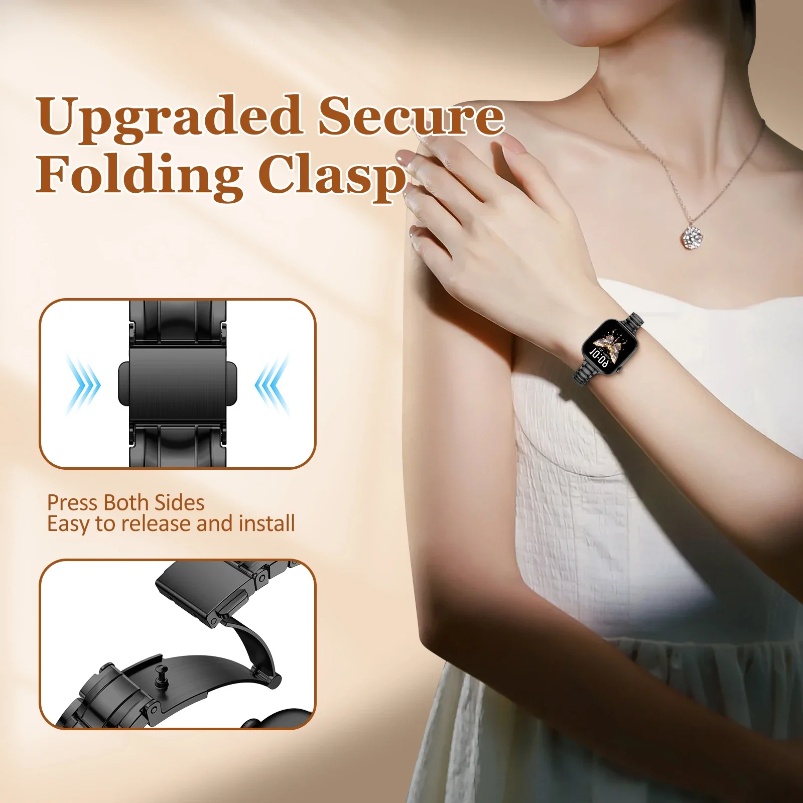 Slim Stainless Steel for Apple Watch band 40mm 44mm 46mm 49mm 38mm 41 42 45mm Metal Bracelet iWatch series 10 9 se Ultra2 strap