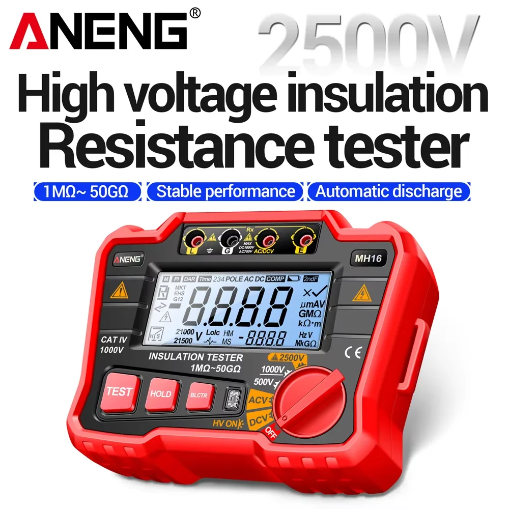 ANENG MH16 Insulation Resistance Digital Megohmmeter Ohm Tester Earth High Voltage Ohmmeter Resistance Meter Test Voltmeter Tool