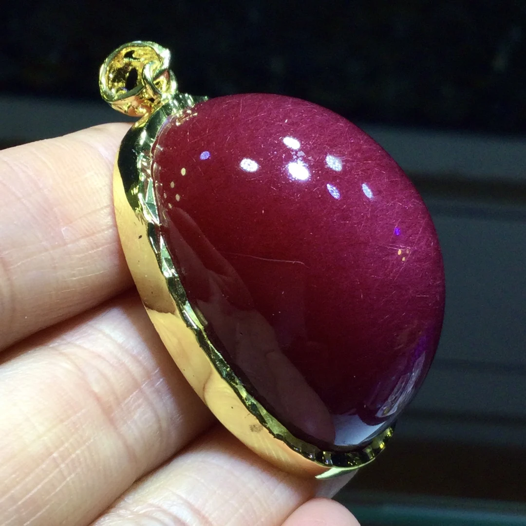Natural Red Rutilated Quartz Pendant Pi Xiu Necklace Jewelry 40.5*32*19mm Oval Rutilated Women Men AAAAAAA