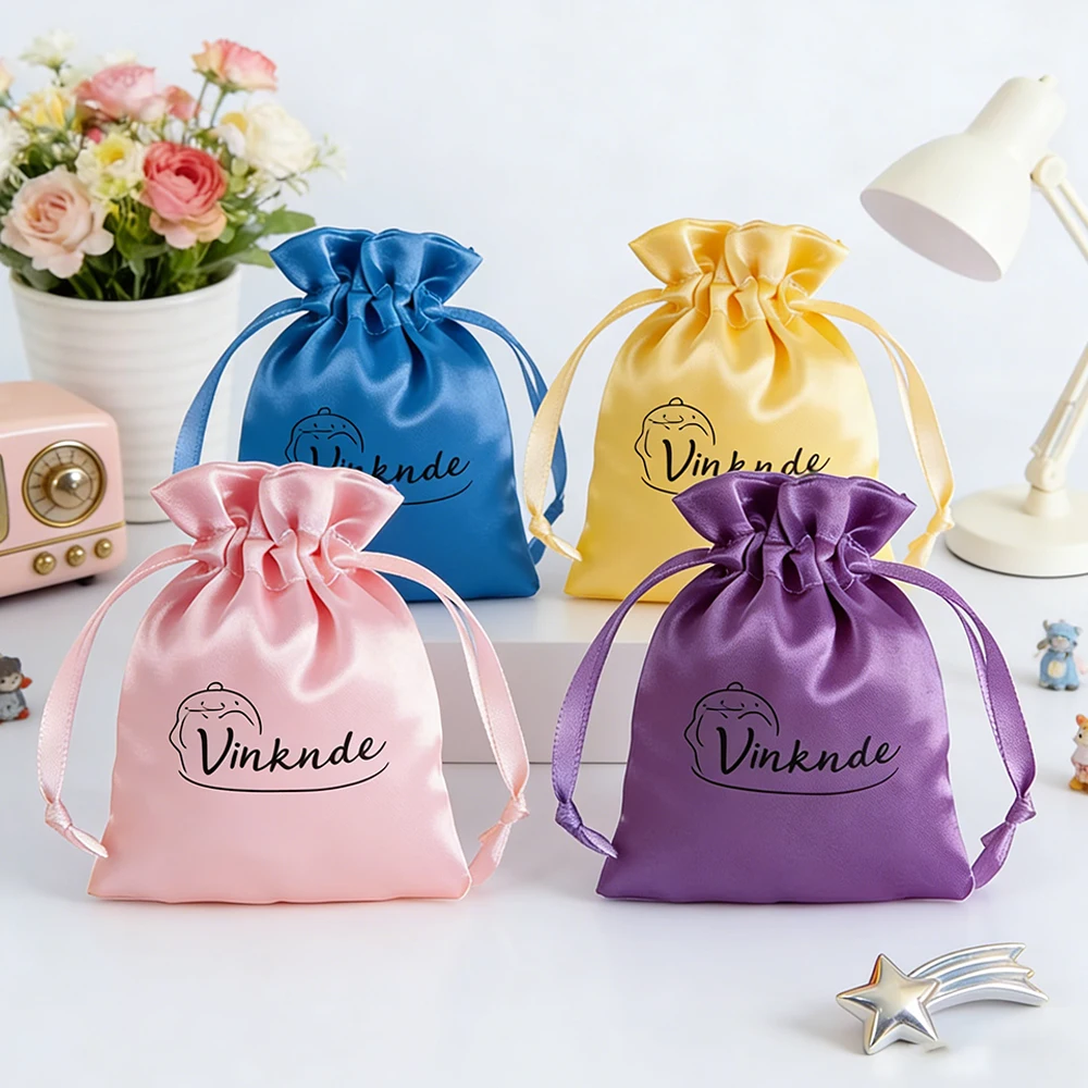 100-ピース-ロットサテンシルクバッグポーチカスタムロゴ巾着化粧品リングジュエリー包装袋結婚式の好意ギフト収納袋