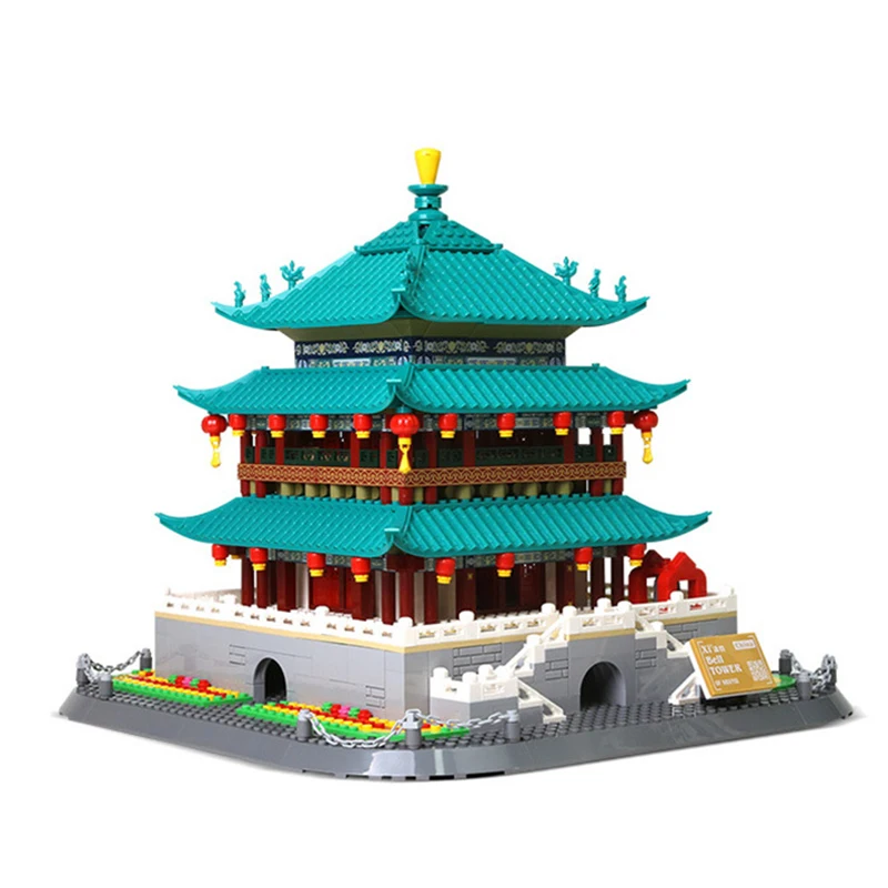 

City Street View Chinese Architecture Xi'an Bell Tower Building Blocks Assembly Construction Bricks Educational Toys Kids Gifts