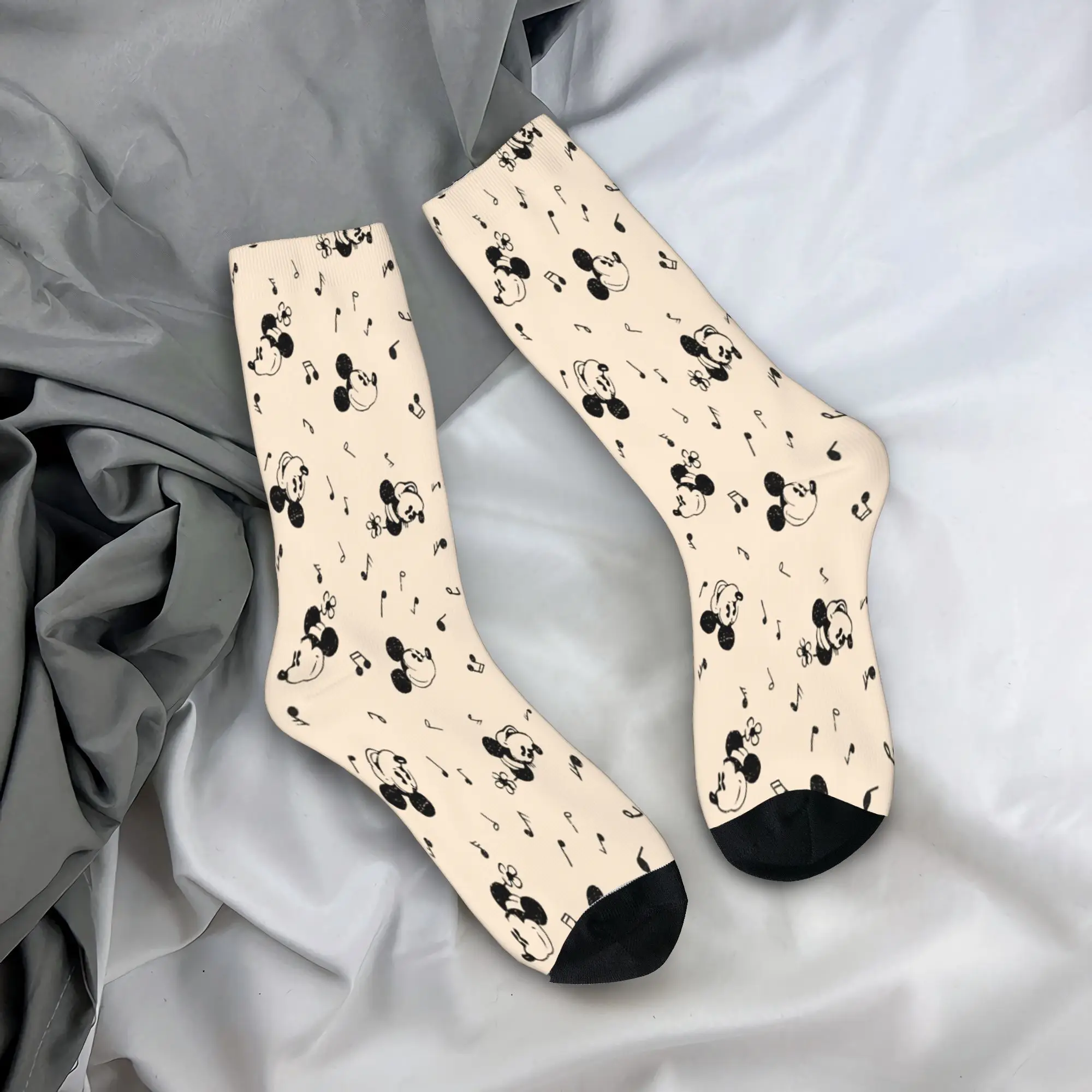 

Happy Funny Male Men Socks Casual Vintage Mickey Minnie Music Pattern Sock Graphic Women Socks Spring Summer Autumn Winter