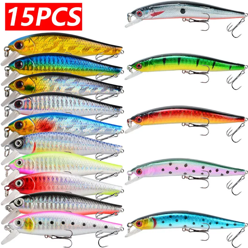 15pcs/lot Fishing Lures 8.8g/9g Minnow Realistic Fish Design with Sharp Hooks for Sea & Carp Fishing