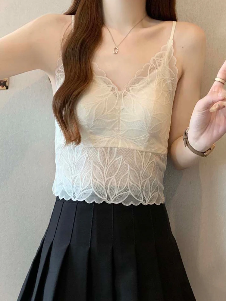 

Lace Csole Tank Top Women's Summer Inner Wear Beautiful Ba Strap Vest Fene Commute Sle Slim Fit ort Length
