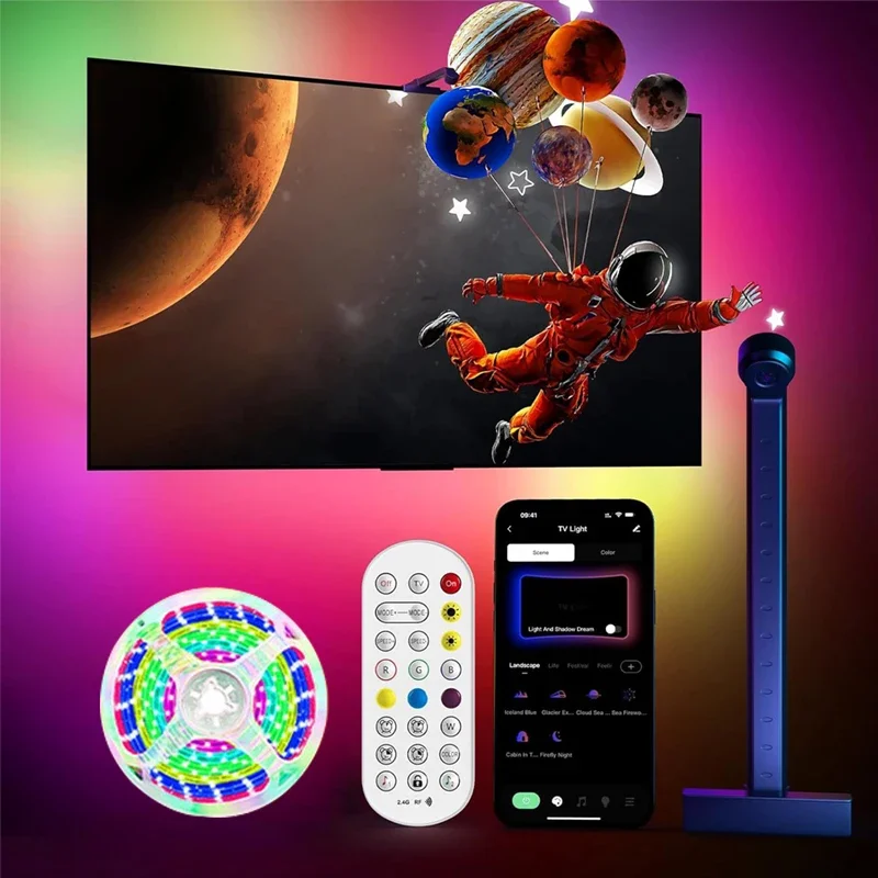 LED TV Screen Sync Light Strip APP Control RGBIC Background Ambient Light for TV Computer Screen Background Decoretions