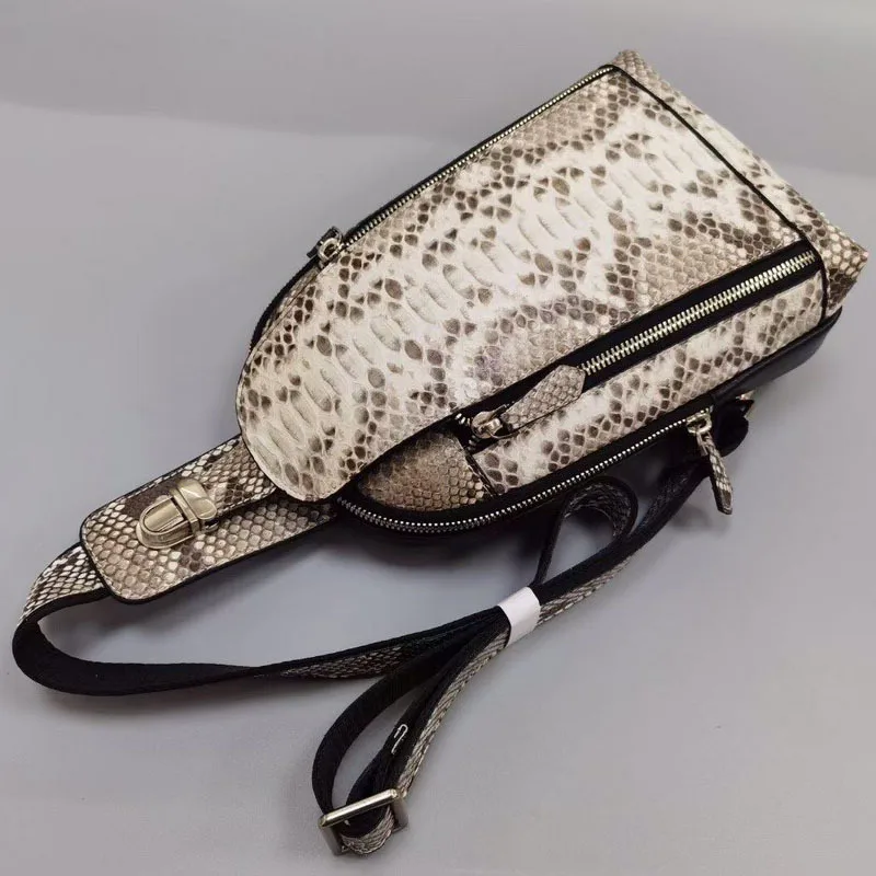 Imagem -02 - Bolsa Peito Crossbody Pele Python Masculina Couro Real Bolsa de Ombro de Luxo Moda Lazer Nova 45 2023