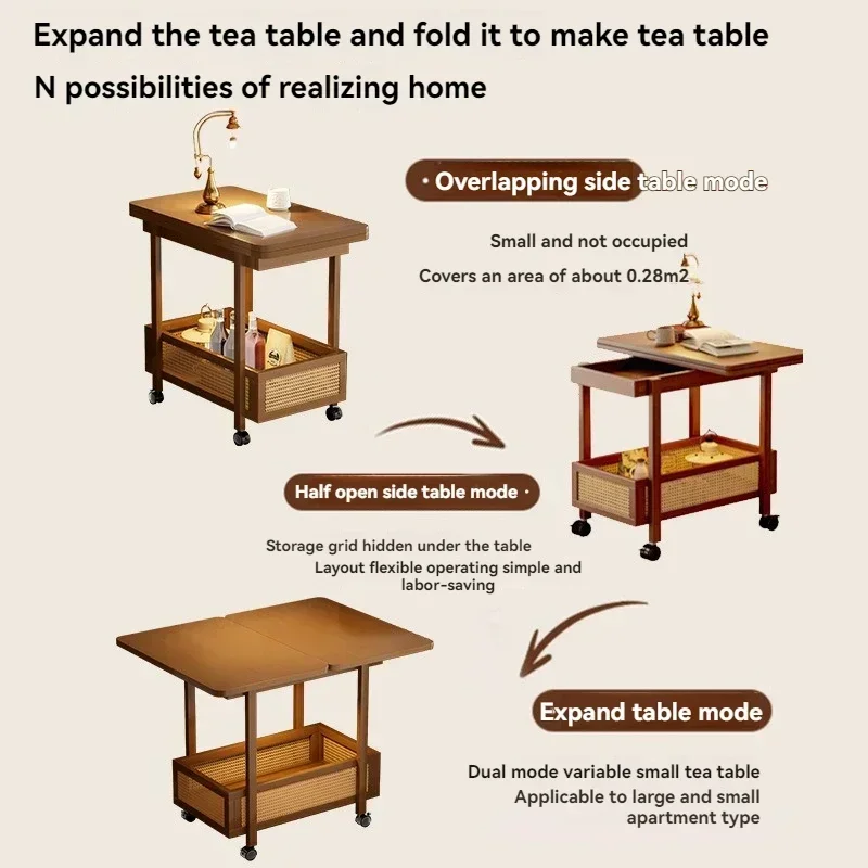 Removable Edge Table, Foldable Coffee Table, Living Room Sofa, Side Cabinet, Household Small Table, Antique Style Solid Wood