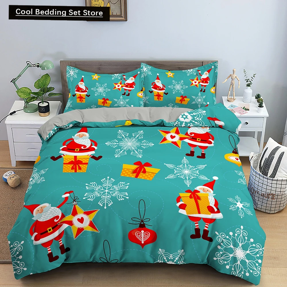 Merry Christmas King Queen Duvet Cover XMAS Bedding Set for Kid Santa Claus Quilt Cover Cartoon 2/3pcs Polyester Comforter Cover