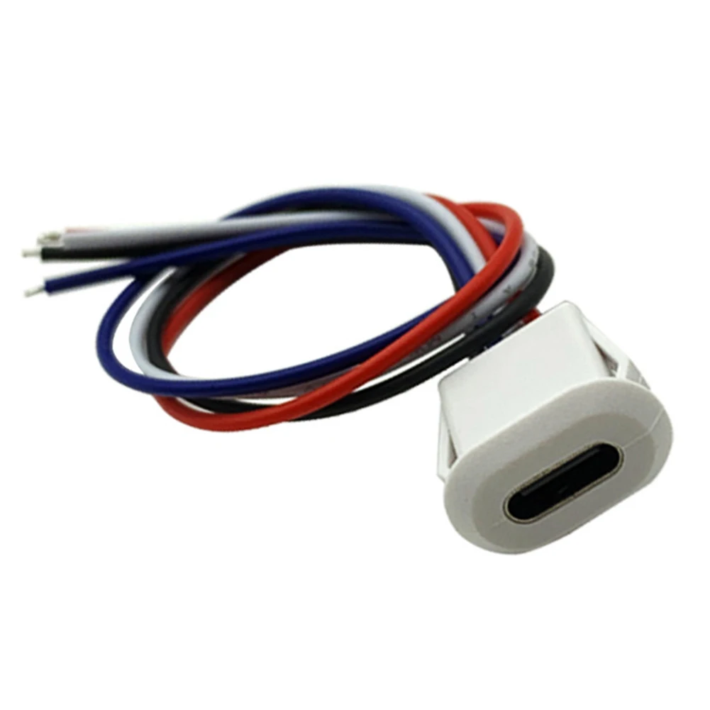 USB C Type Charging Socket Plate 4pin Female Port Waterproof Power Input Jack For Fast Connector Black White Industrial
