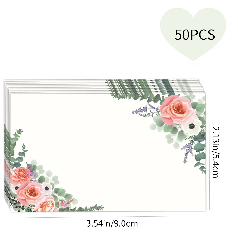 50pcsFloral Blank Greeting Cards, Watercolor Texture, Romantic Natural Feel, Wedding Birthday Party Thank You Cards, Gifts Tags
