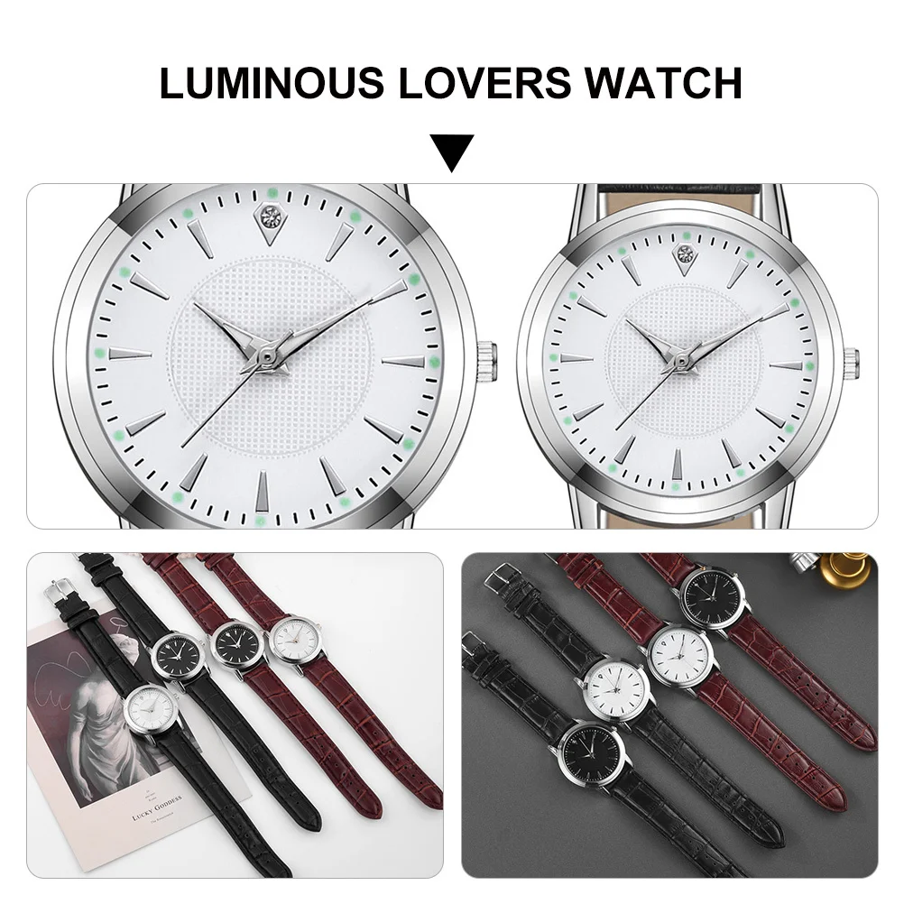 2개 세트 발광 연인 시계 유니섹스 커플 손목시계 패션 스트랩 캐주얼 포멀 로맨틱 선물 발광 연인 시계