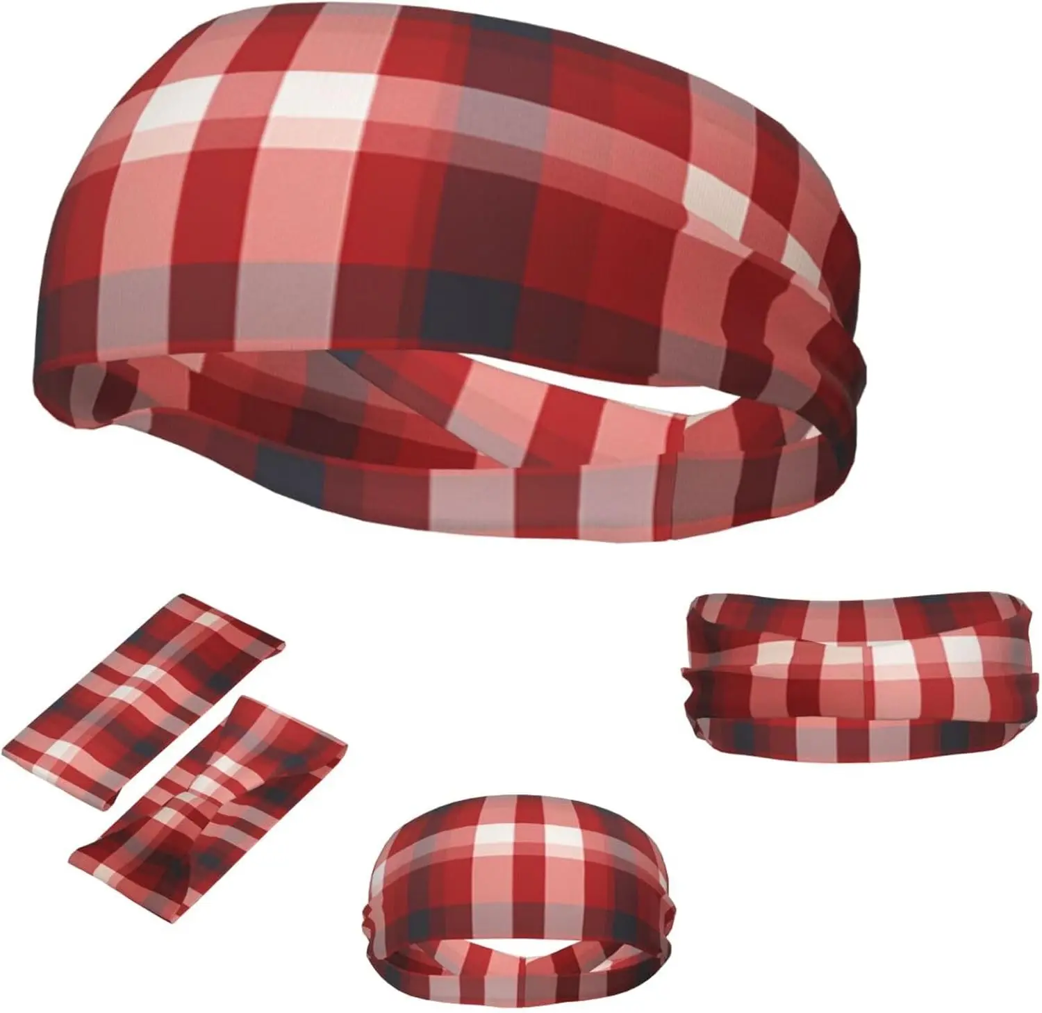 

Sports Headband for Men Women Moisture Wicking Athletic Sweatband Red Plaid Workout Sweat Bands Non Slip Headbands Stretchy Hair