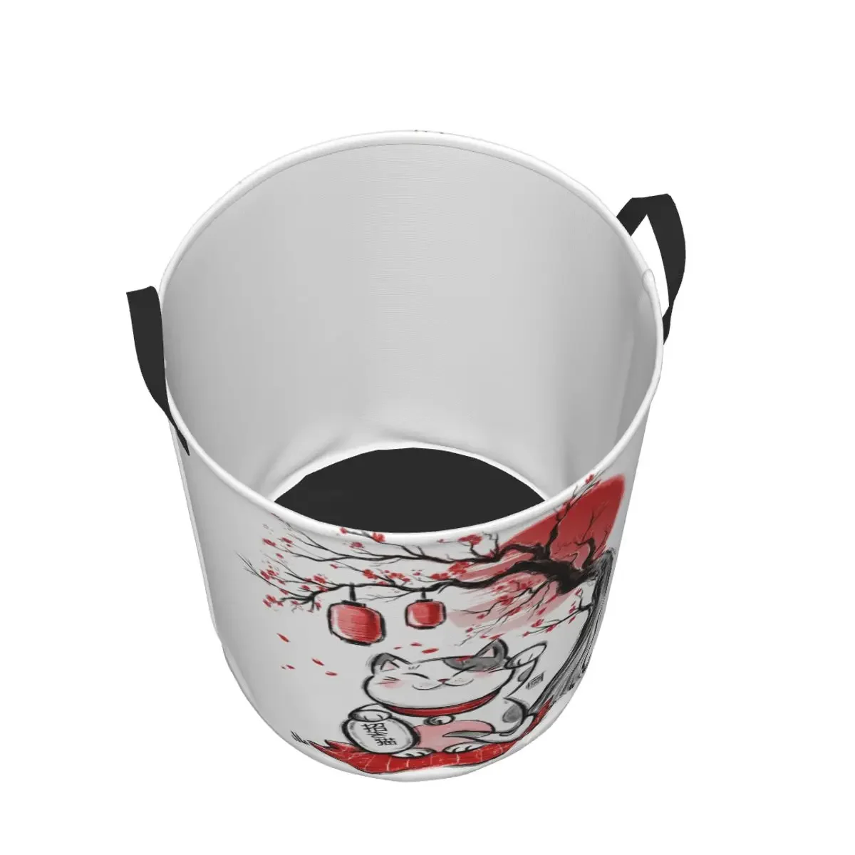 Maneki Neko Sakura Flowers Laundry Basket Foldable Large Capacity Clothing Storage Bin Lucky Cat Cherry Blossom Hamper view 3