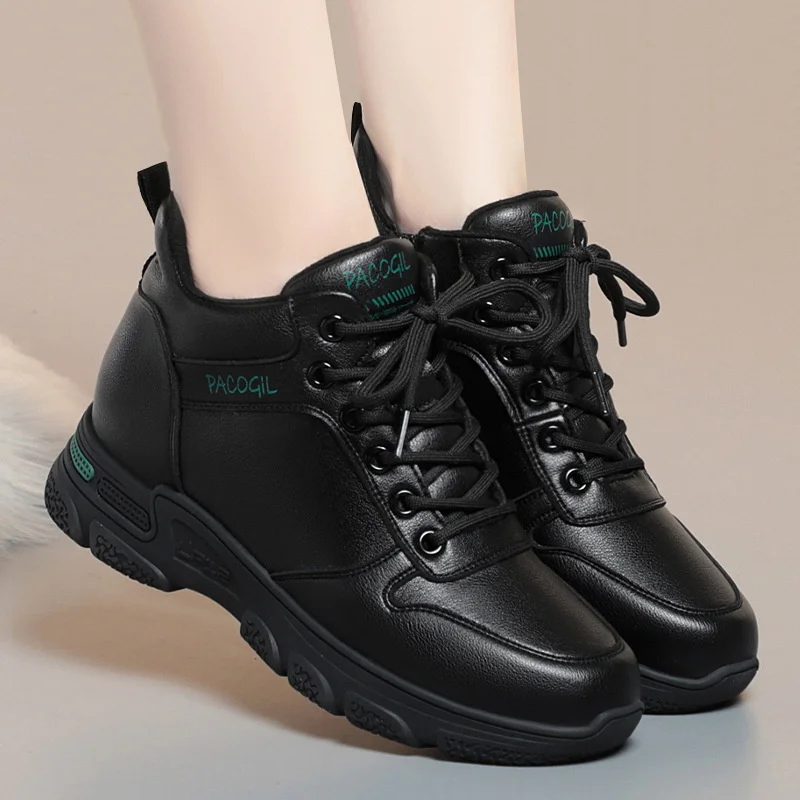 Fashion Women Casual Soft Shoes New Winter Warm Plus Velvet Black  Ankle Short Boots Thick-Soled Cotton Sneakers