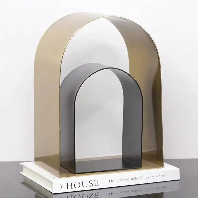 Golden Arches Geometric Hollow Semicircle Metal Handicraft Sculpture Metal Figurine Room Decoration Accessories